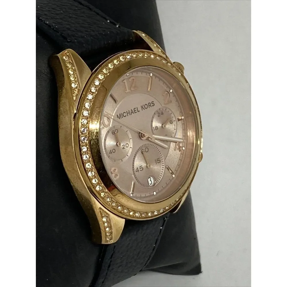 Michael Kors MK5943 Women's Black Leather Analog Dial Quartz Wrist Watch HK1053